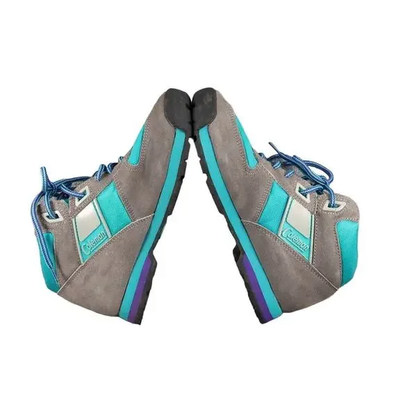 Coleman Shoes Womens 6 Hiking Boots Retro Nylon Leather Lace Up Gray Blue Sport - Picture 8 of 12